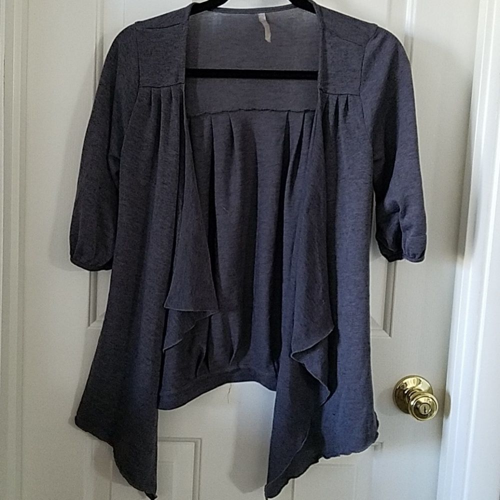 Women's Dark Gray Short Sleeve Shrug Cardigan Open Front Lightweight Unbranded